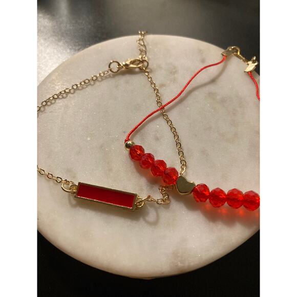 Chain bracelet set of 2 red - Picture 2 of 3
